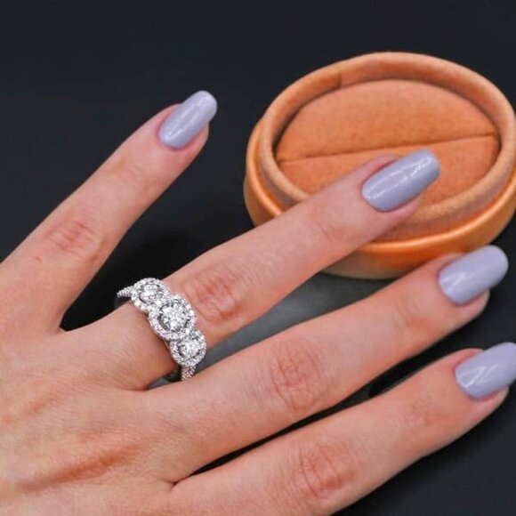 ▶Big Round Dainty Aristocracy Fashion Silver Romantic Eternity Ring, K981 - Picture 2 of 3